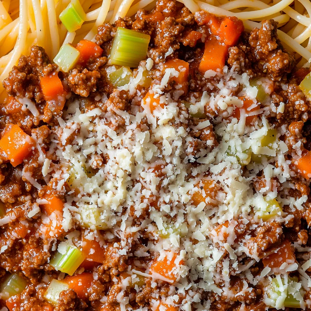 A close up of a homemade bolognese sauce.