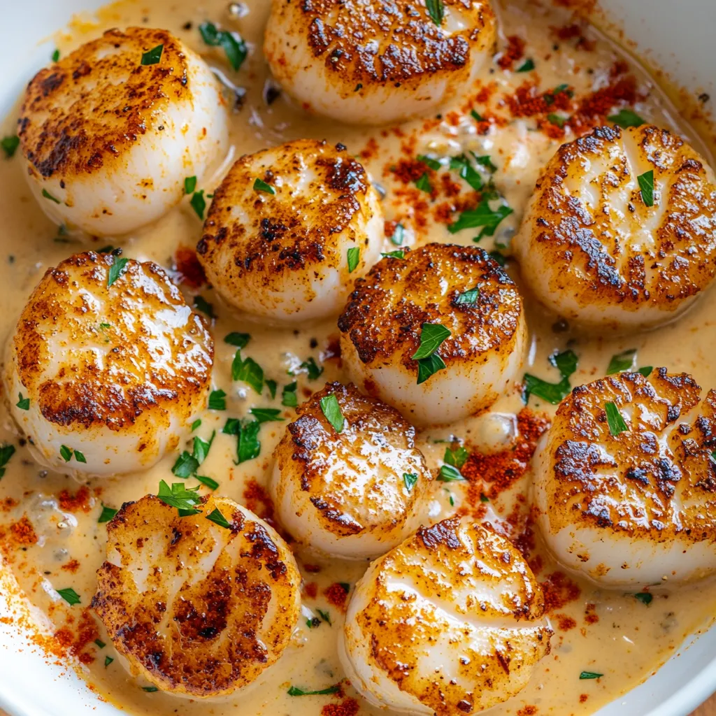 A bowl of food with a scallop on top.