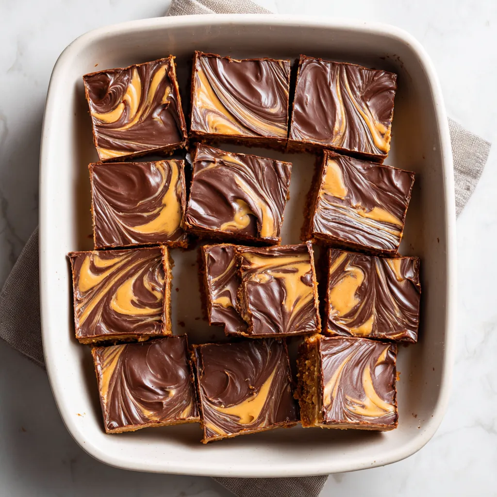 A white plate with brownies on it.