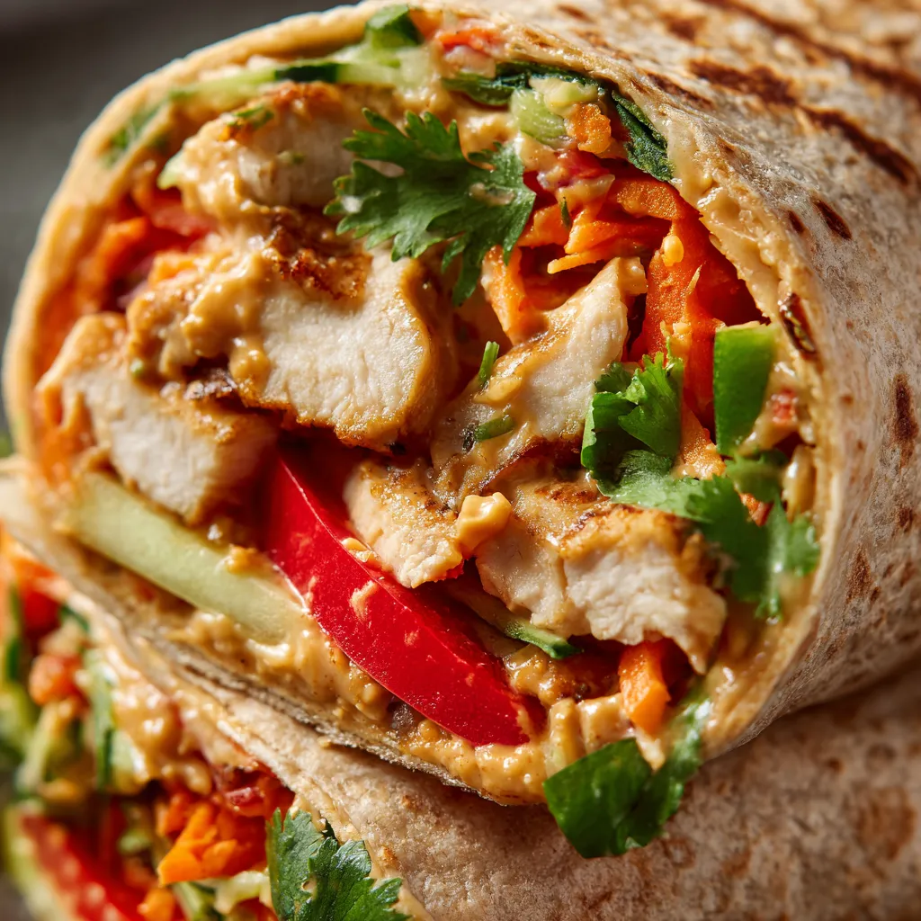 A protein-packed chicken and peanut butter curry wrap.