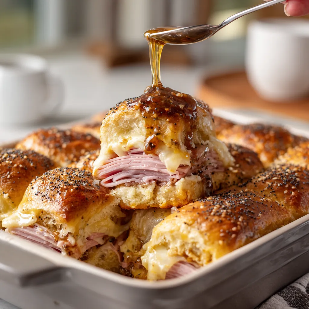 Maple glazed ham and cheese sliders.