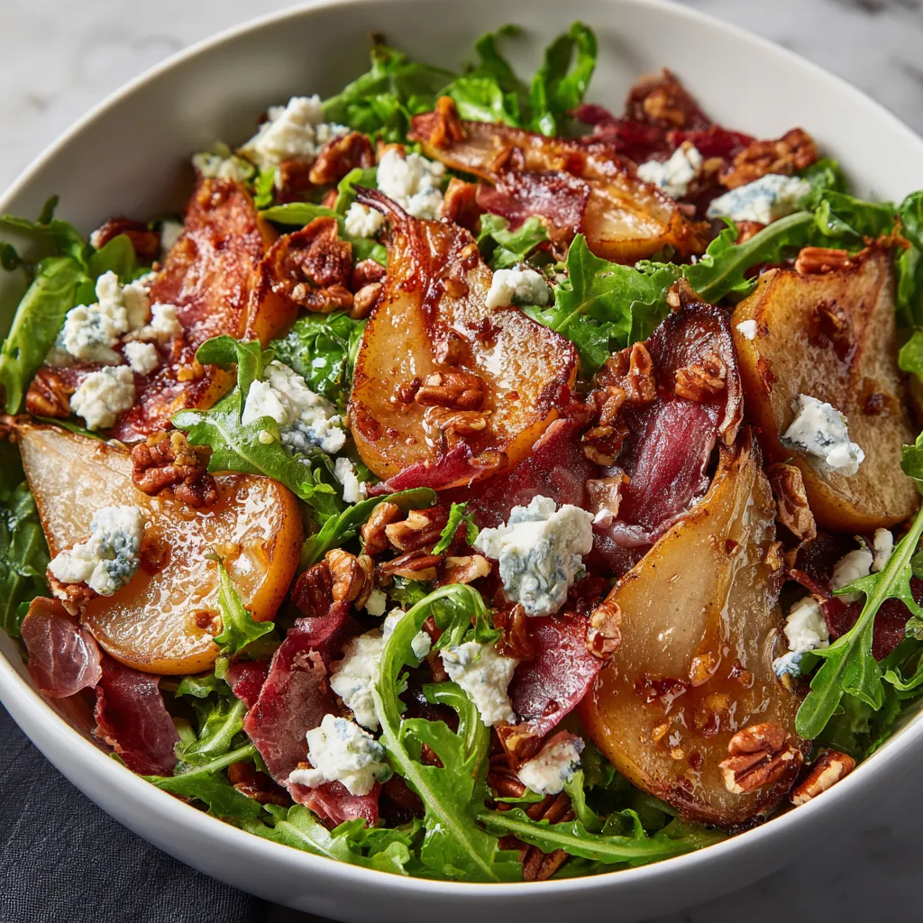 A bowl of salad with blue cheese and apples.