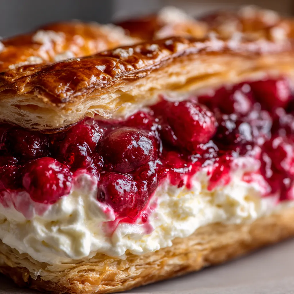 A slice of a spiced cranberry cream cheese danish.