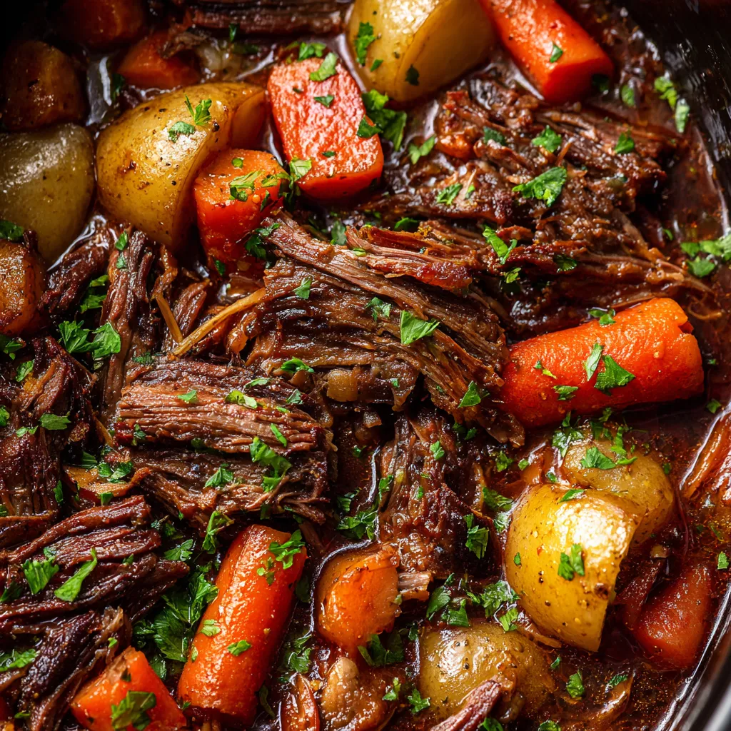 A slow cooker pot roast with red wine.