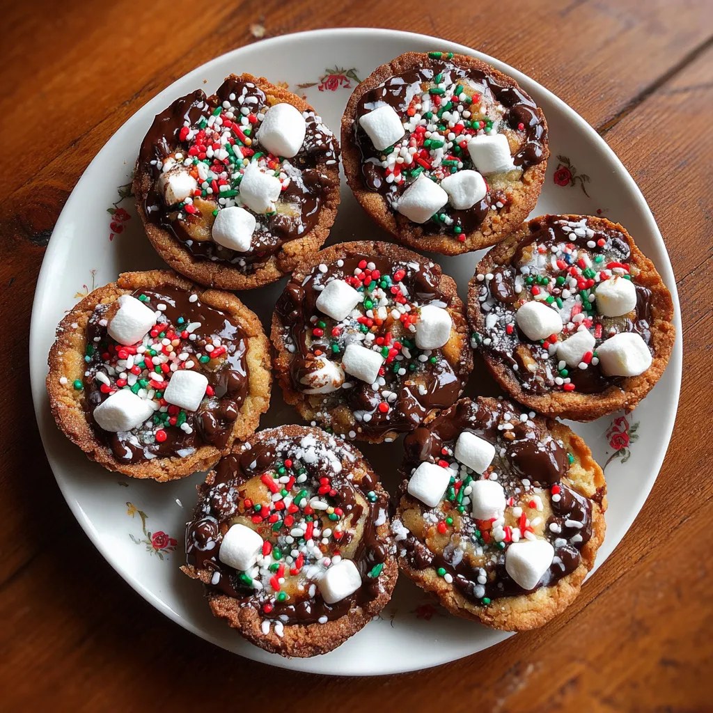 A plate of cookies with marshmallows and chocolate.