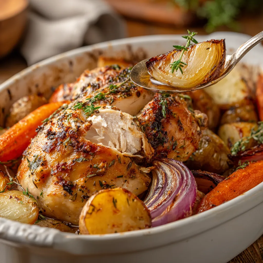 A close up of a chicken with herbs and garlic.