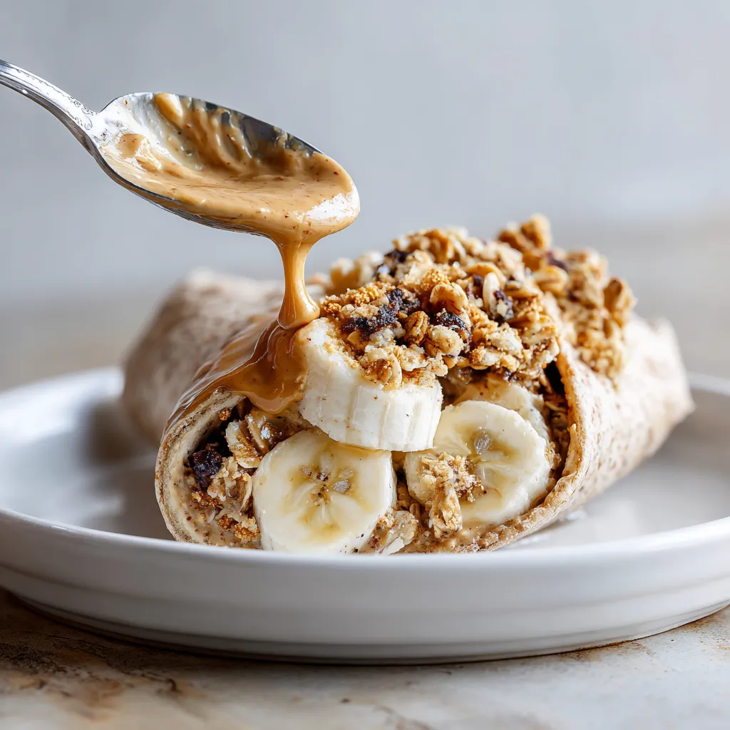 A banana and oatmeal wrap with honey drizzled on top.