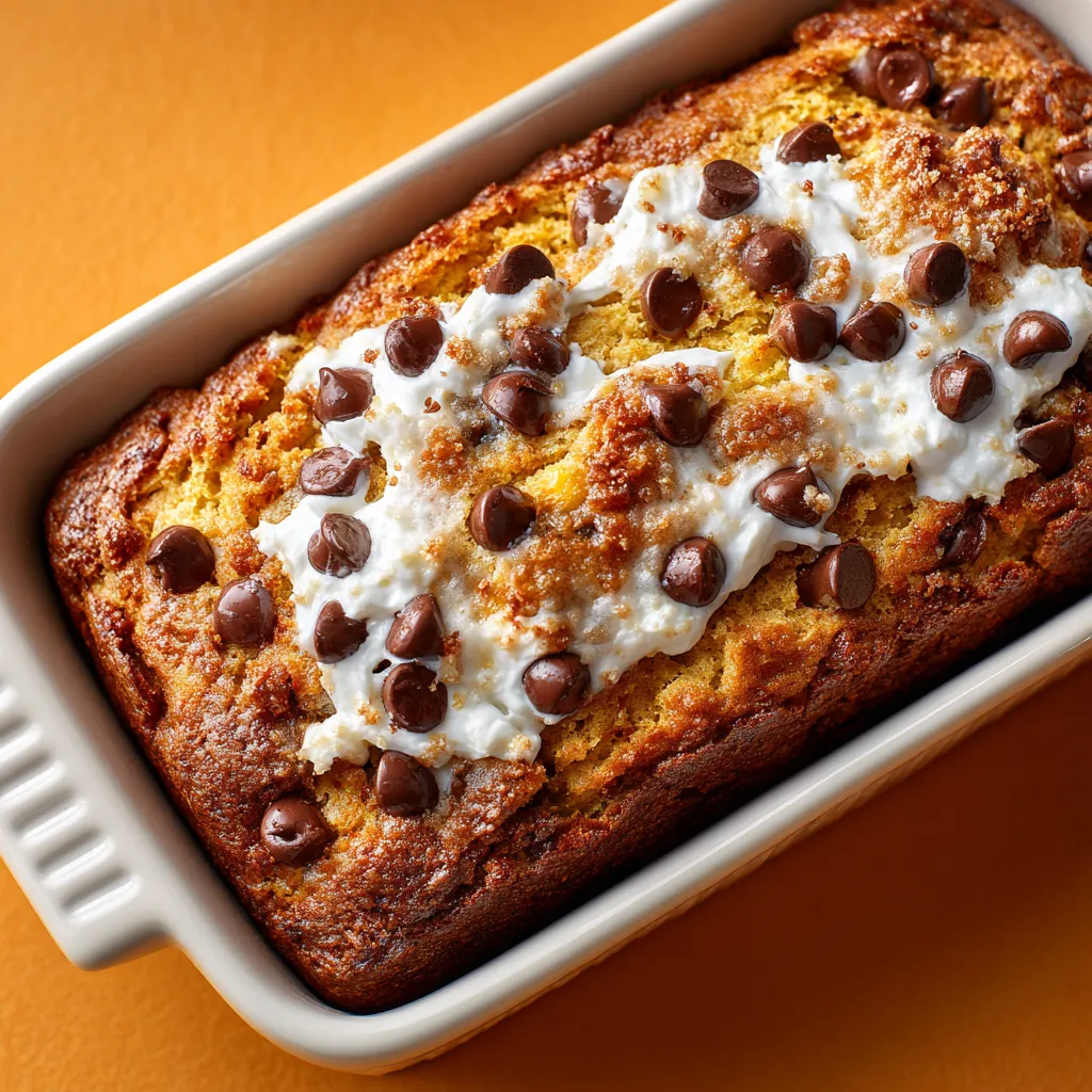 A cake with chocolate chips and white frosting.