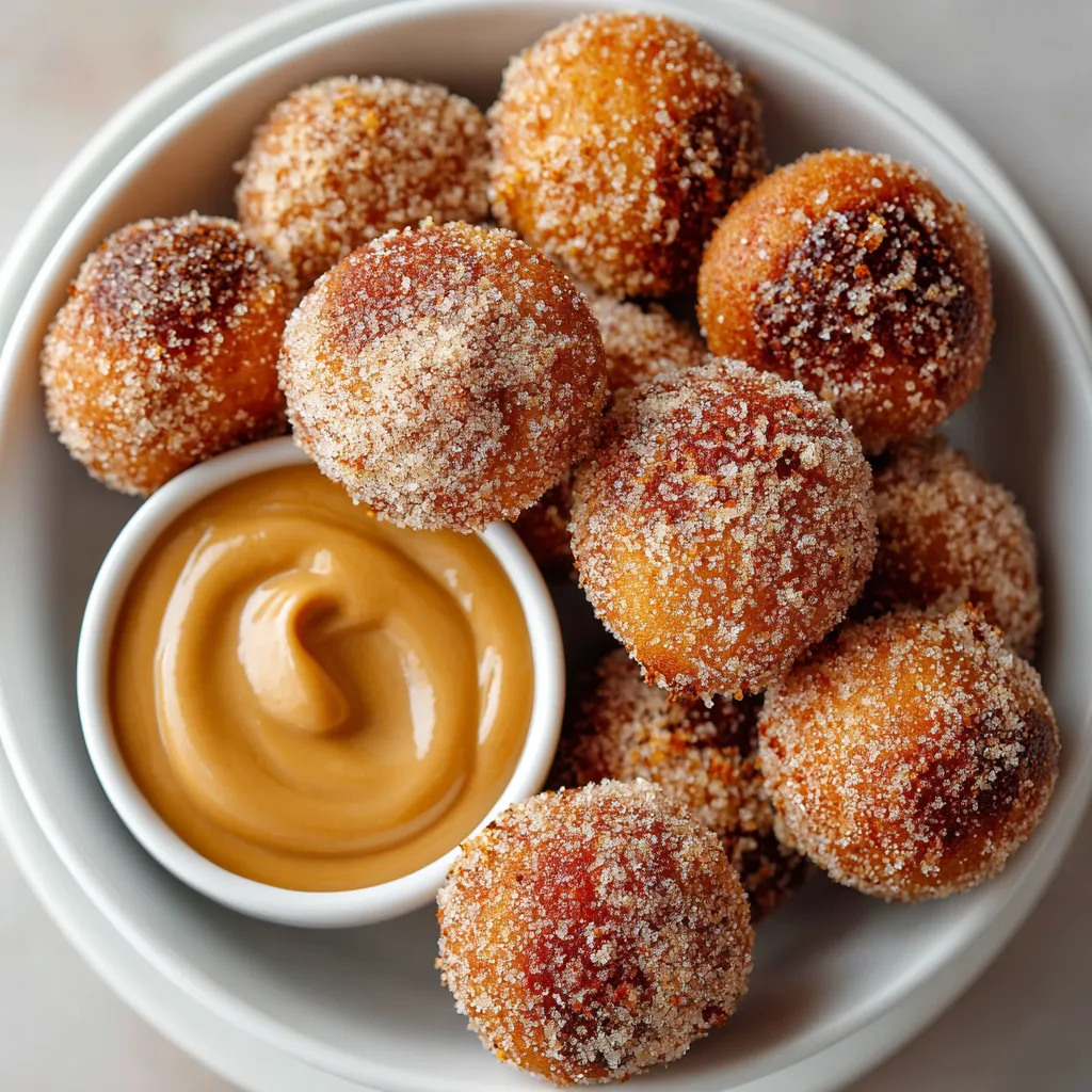 Bowl of donuts with a dipping sauce.