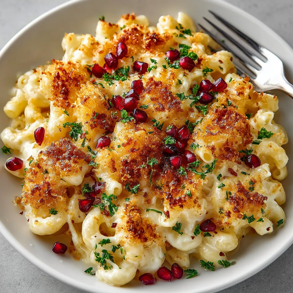 A bowl of macaroni and cheese with red peppers.