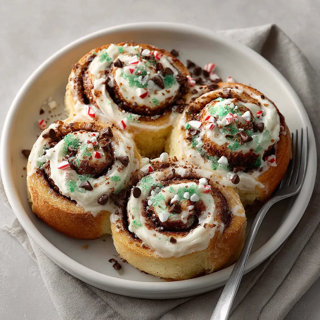 A plate of cinnamon rolls with green and red sprinkles.
