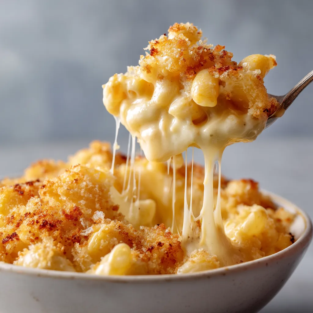 A bowl of macaroni and cheese.