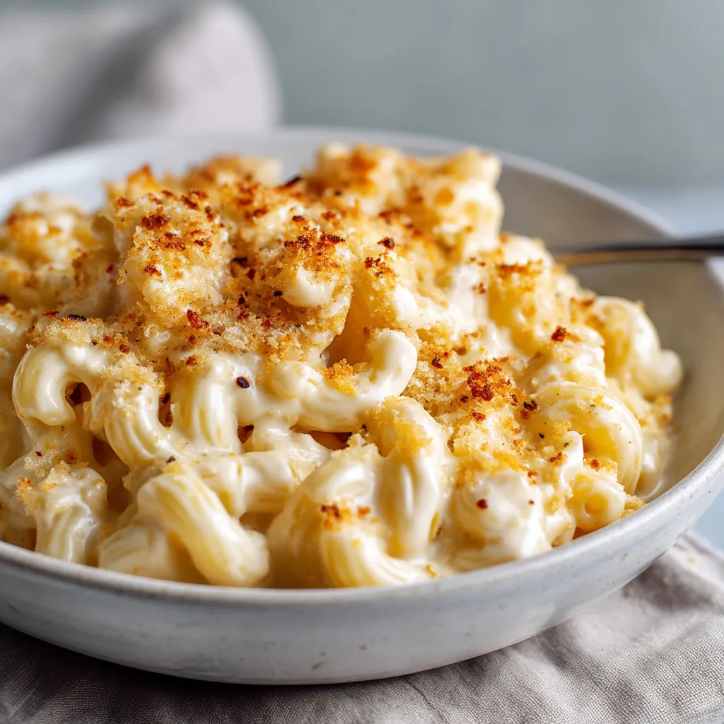 A bowl of macaroni and cheese.