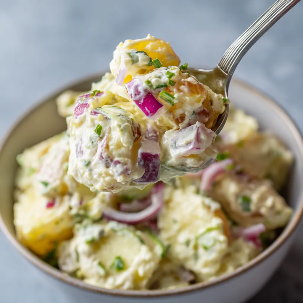 A spoon is in a bowl of food.