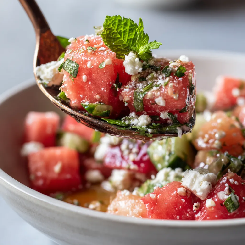 A spoon is in a bowl of fruit.