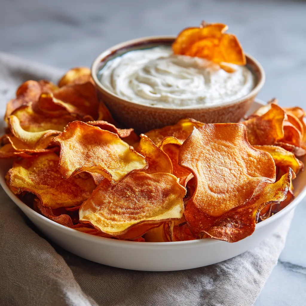 A bowl of chips with a dip.