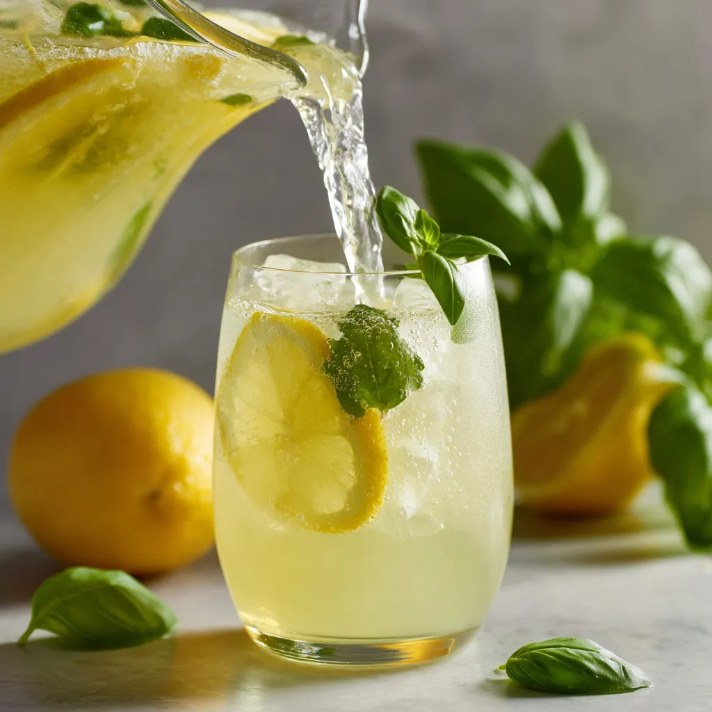 A glass of lemonade with a lemon wedge in it.