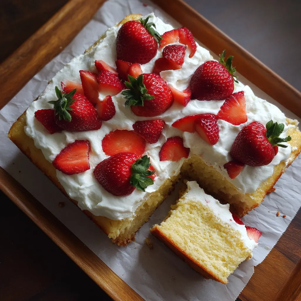 A slice of cake with strawberries on top.