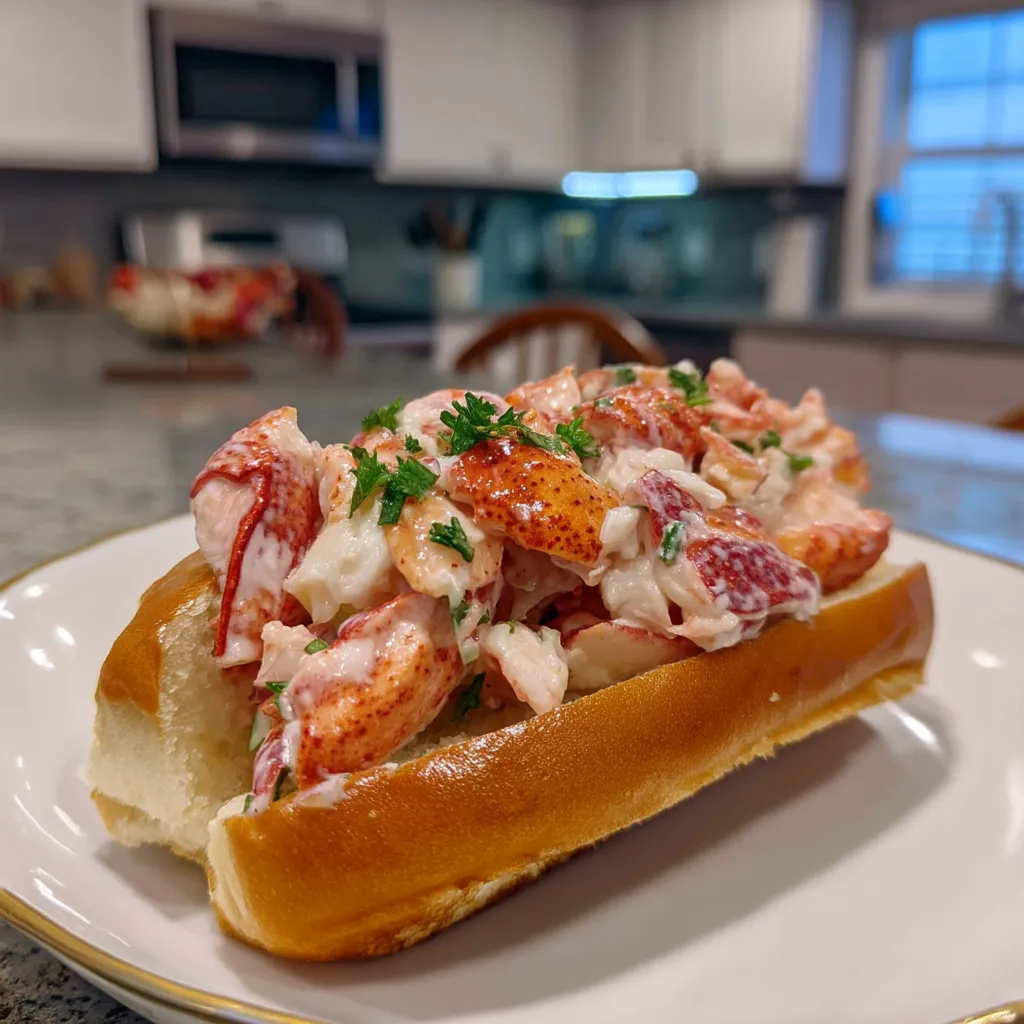 A lobster roll on a plate.