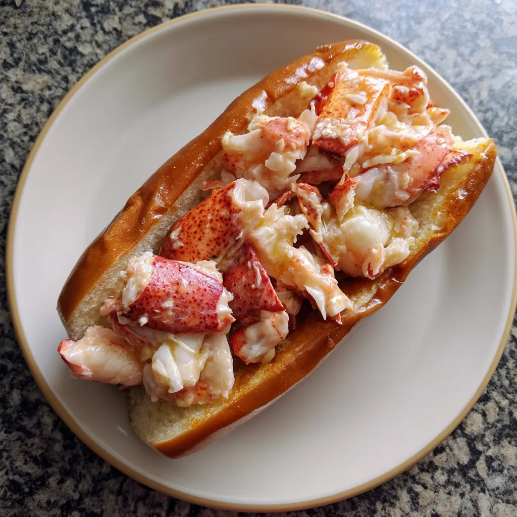 A lobster sandwich on a plate.