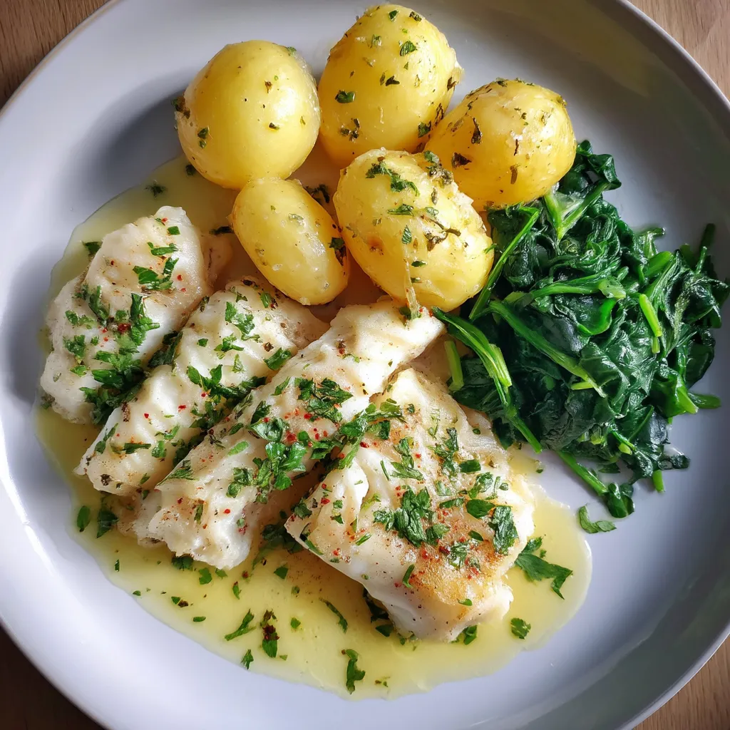 A plate of fish and potatoes.