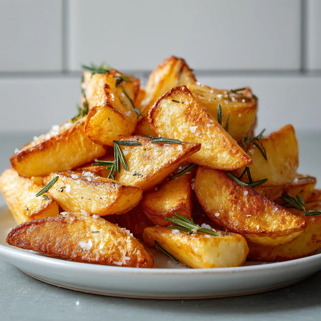 A plate of fried potatoes with herbs on top.