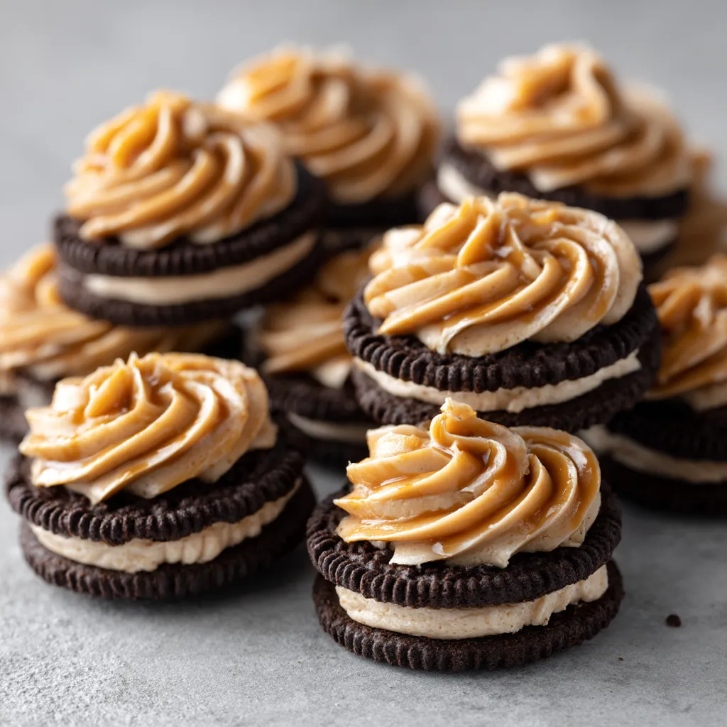 A plate of cookies with peanut butter and chocolate.