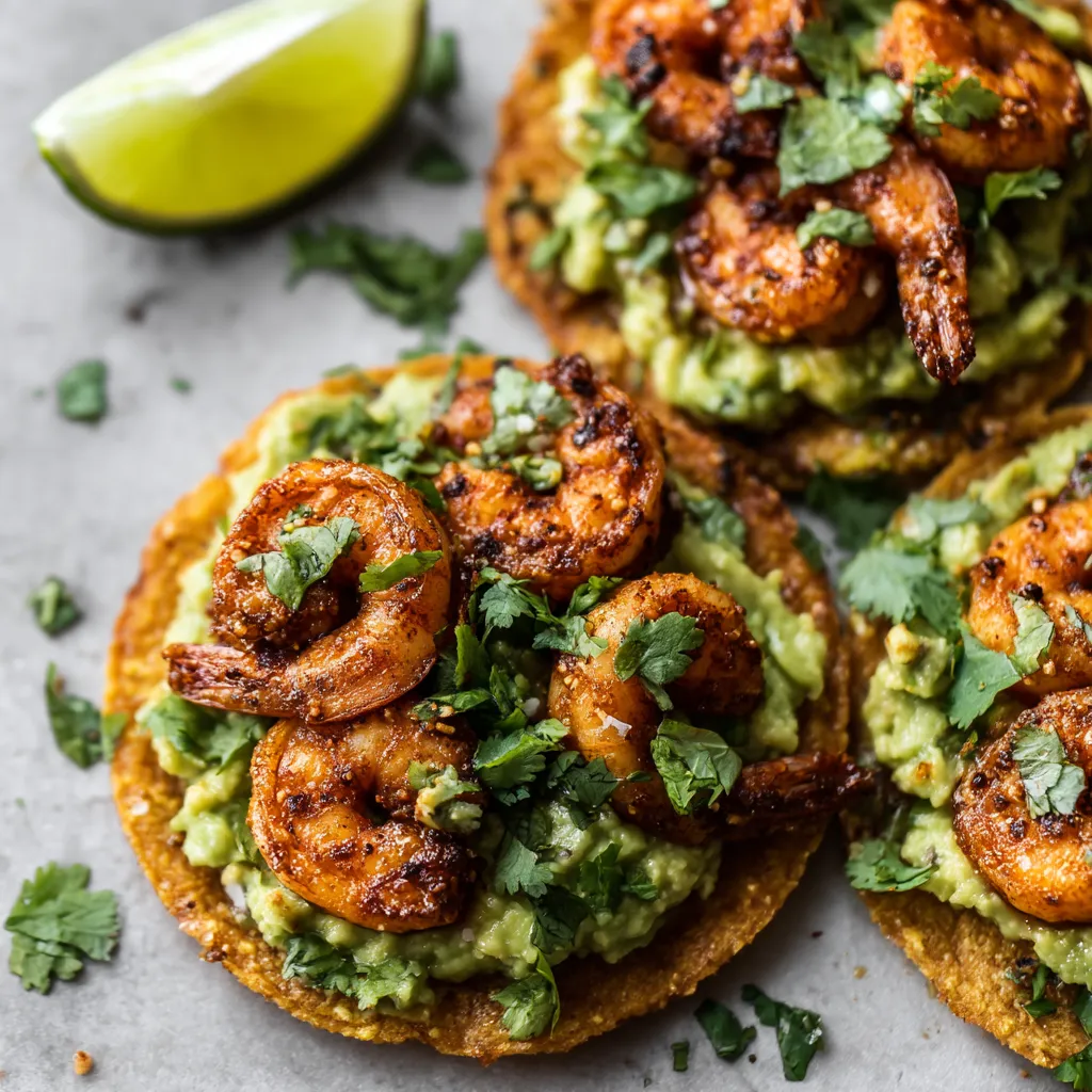 Shrimp tacos with avocado and lime.