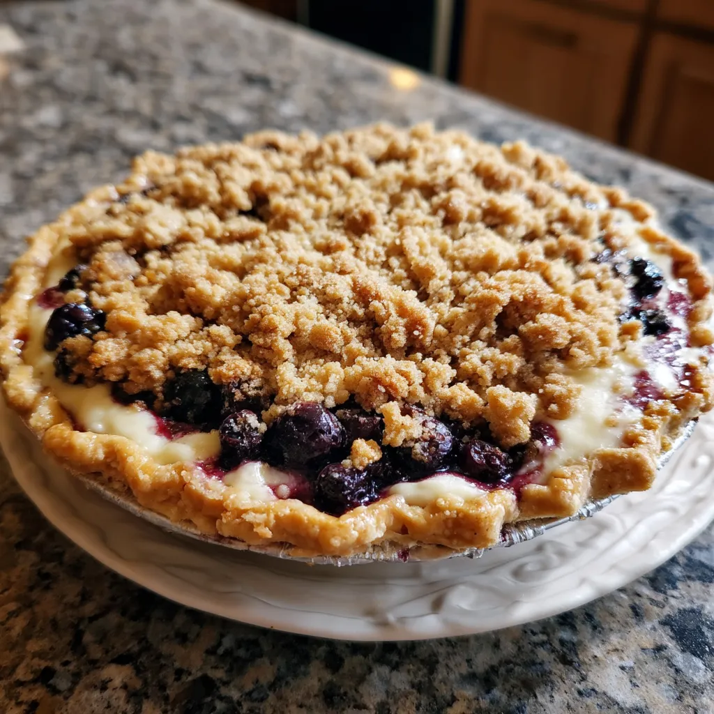 A pie with a crumb topping.