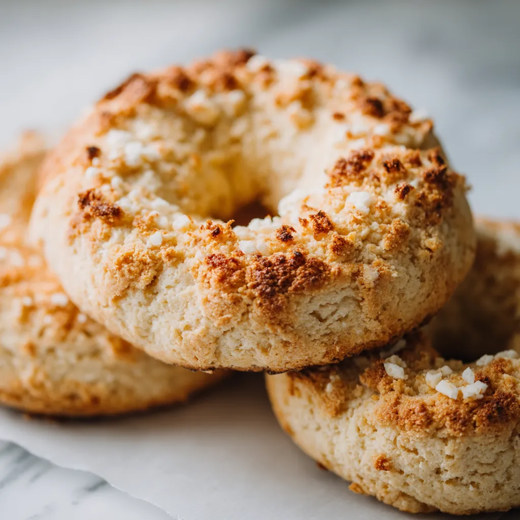 A stack of donuts with white frosting.