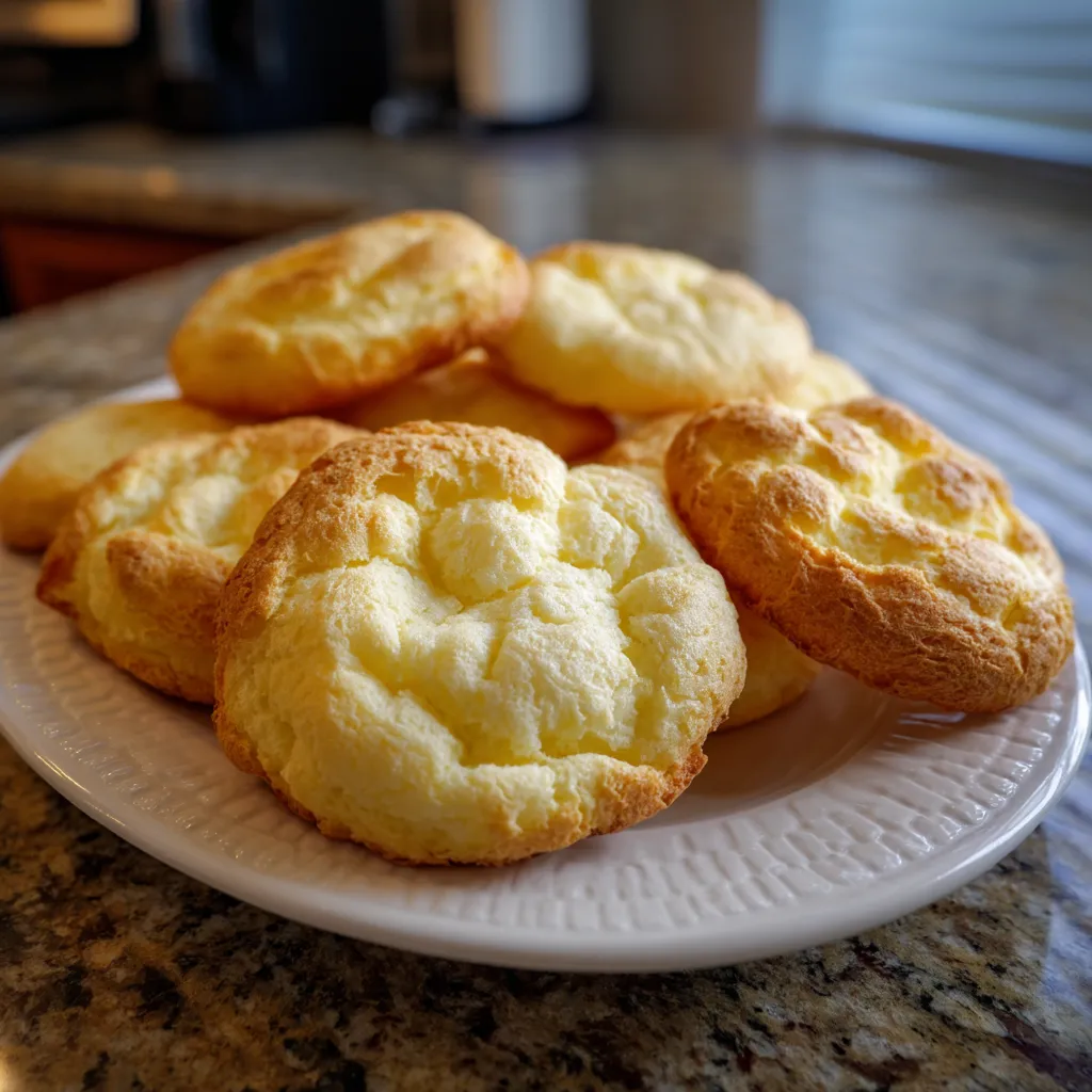 A plate of cookies on a counter.