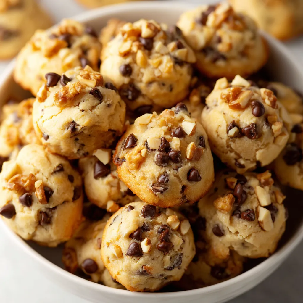 A bowl of chocolate chip cookies.