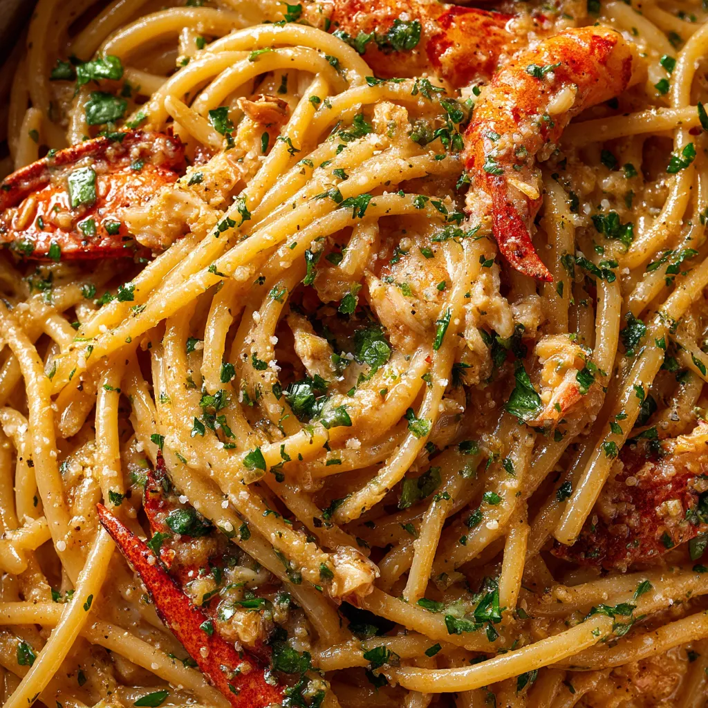A bowl of pasta with shrimp and herbs.