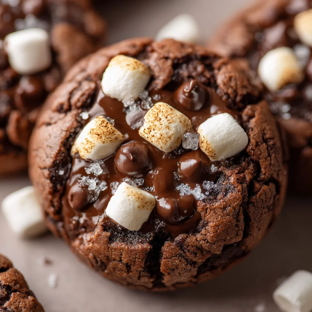 A chocolate chip cookie with marshmallows on top.