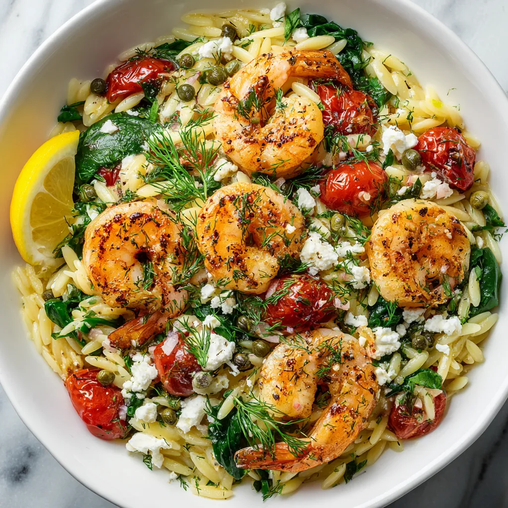 A bowl of shrimp and vegetables.