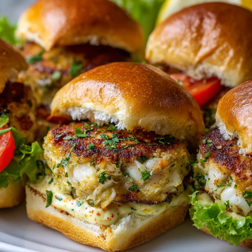 Crab cake sliders with old bay aioli.