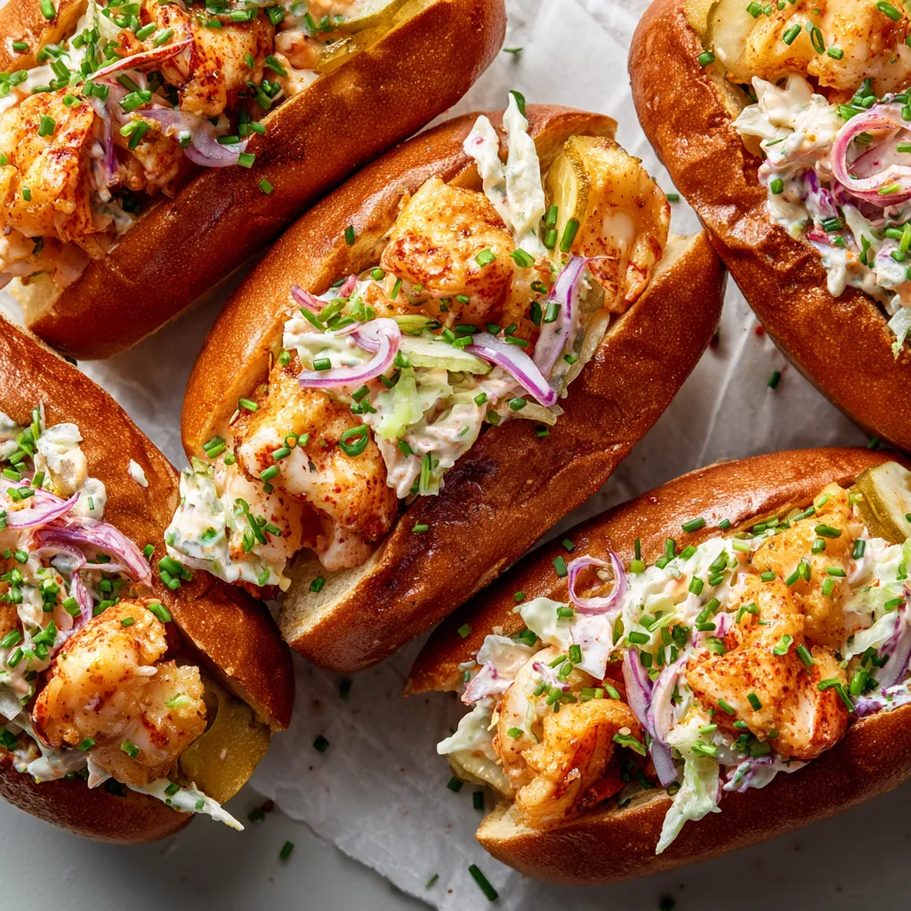 A plate of sandwiches with shrimp and coleslaw.