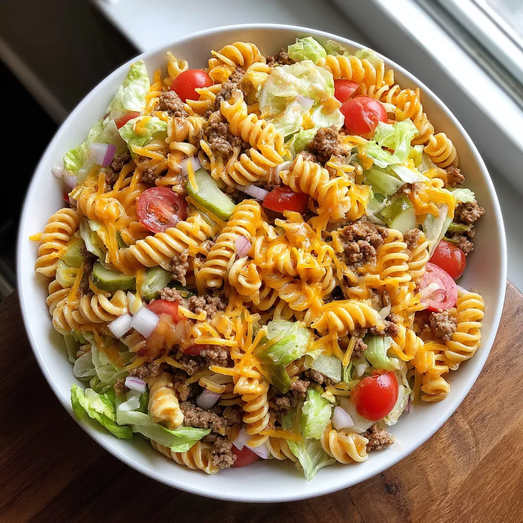 A bowl of pasta salad with tomatoes, lettuce, and cheese.