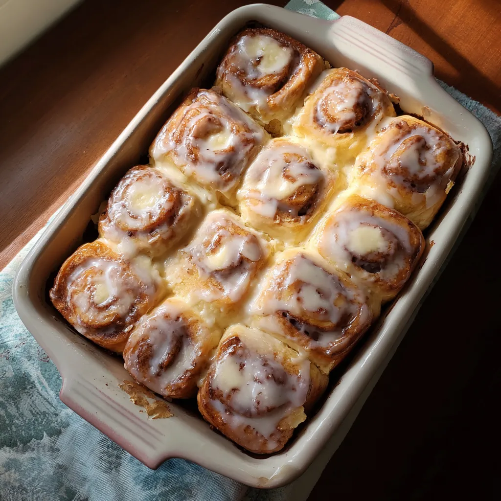 A pan of cinnamon rolls.