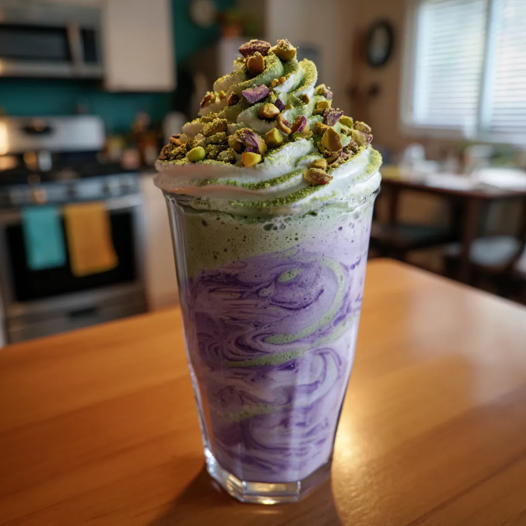 A glass of green smoothie with a spoon in it.