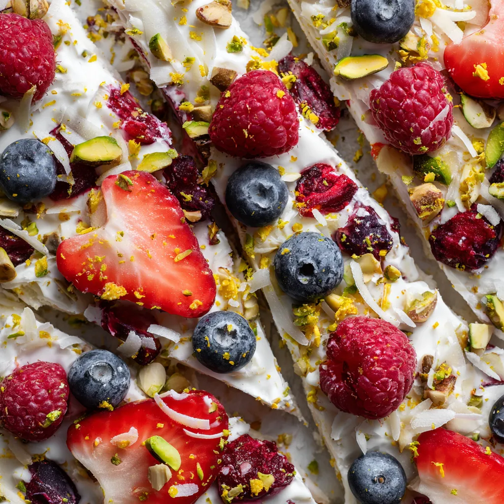 A slice of cake with strawberries and blueberries.