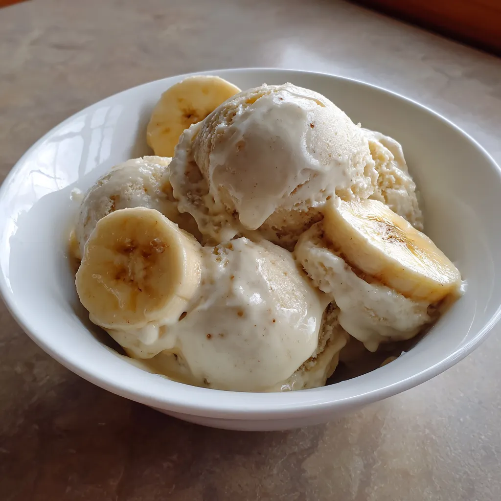 A bowl of ice cream with bananas.