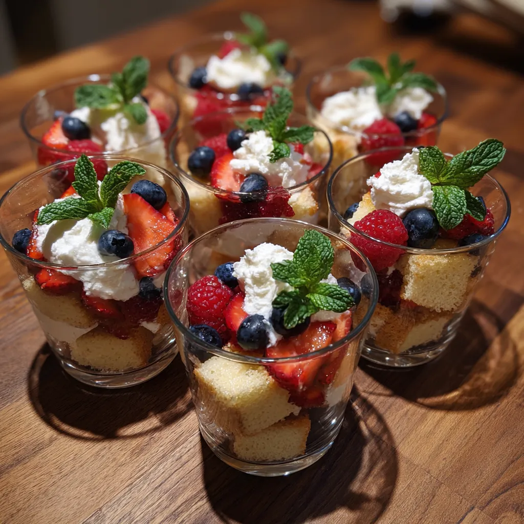 A table with 6 glasses of food.