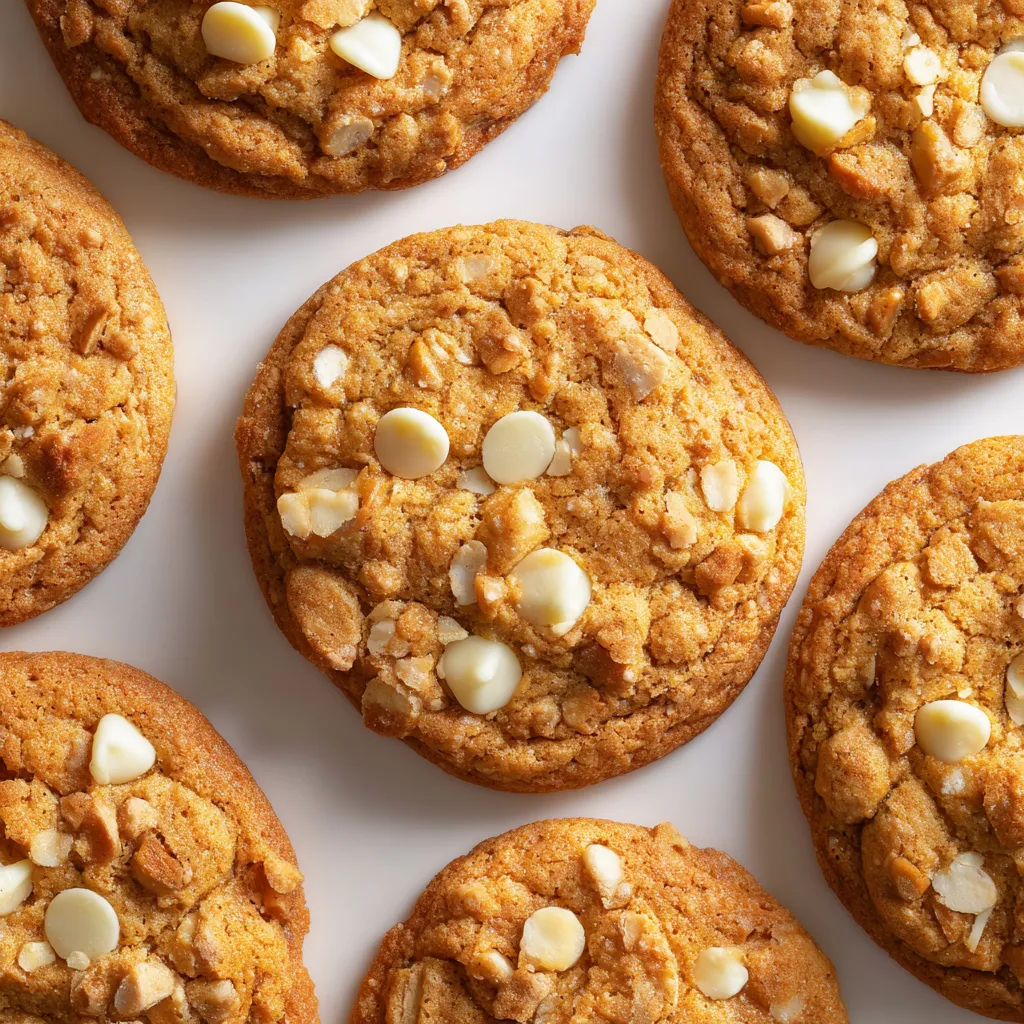A plate of cookies with white chocolate chips.