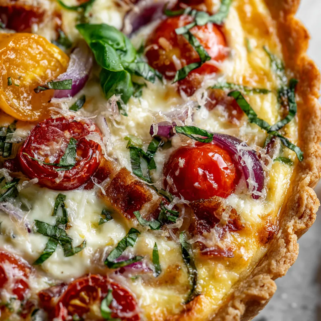 Une pizza avec des tomates, des épinards et du fromage.