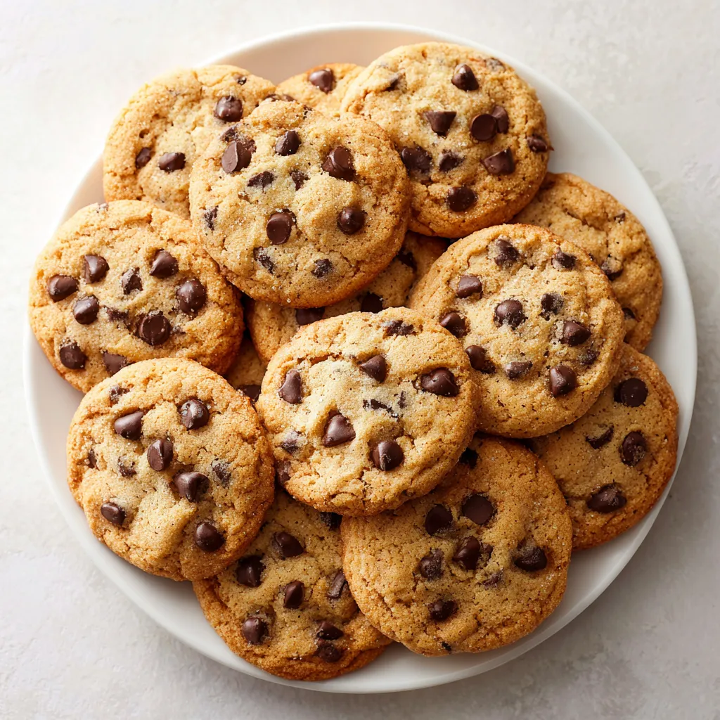 A plate of chocolate chip cookies.