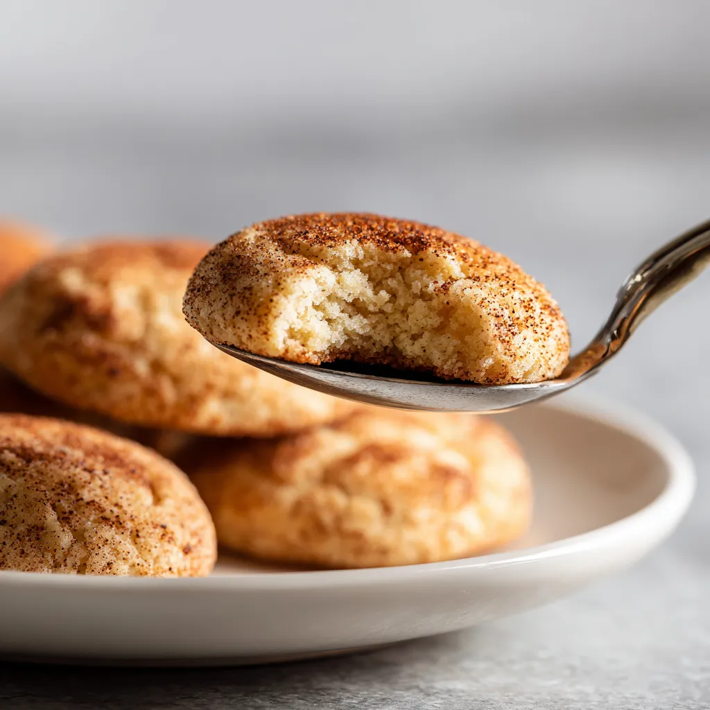 A spoon is scooping up a cookie.