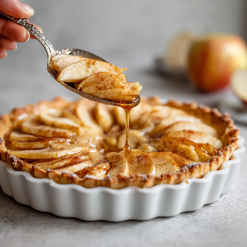 A person is eating a pie with a spoon.