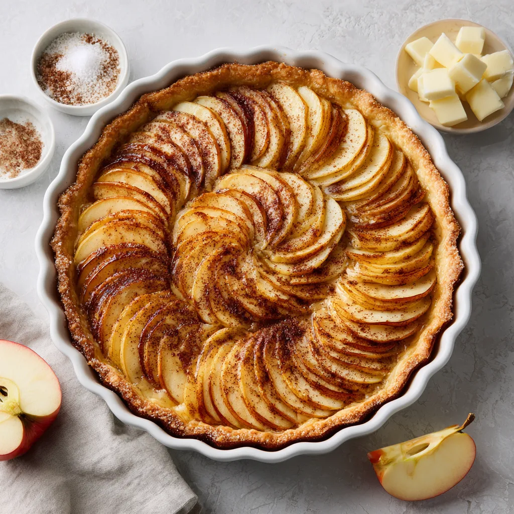 A pie with apples and sugar.