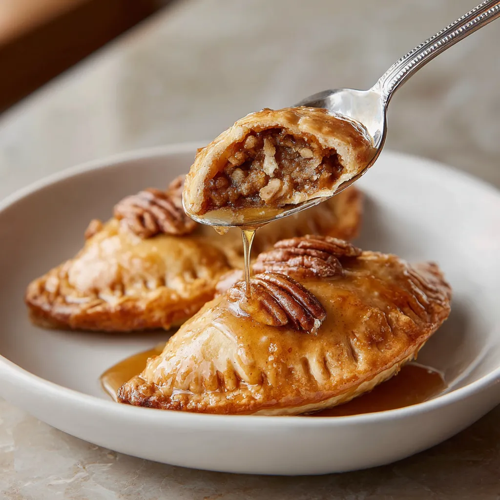 A plate of mini pumpkin pecan hand pies with maple glaze.